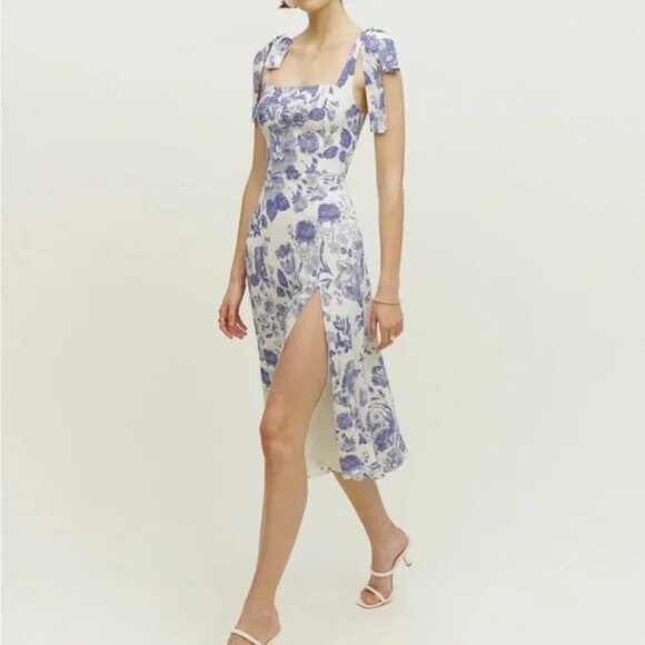 Reformation Twilight Dress in Lucerne - Petite (Blue & Ivory) - Picture 1 of 5